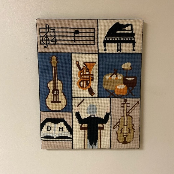 Needlepoint Wall Hanging Framed Musical 14x11” - Picture 2 of 9